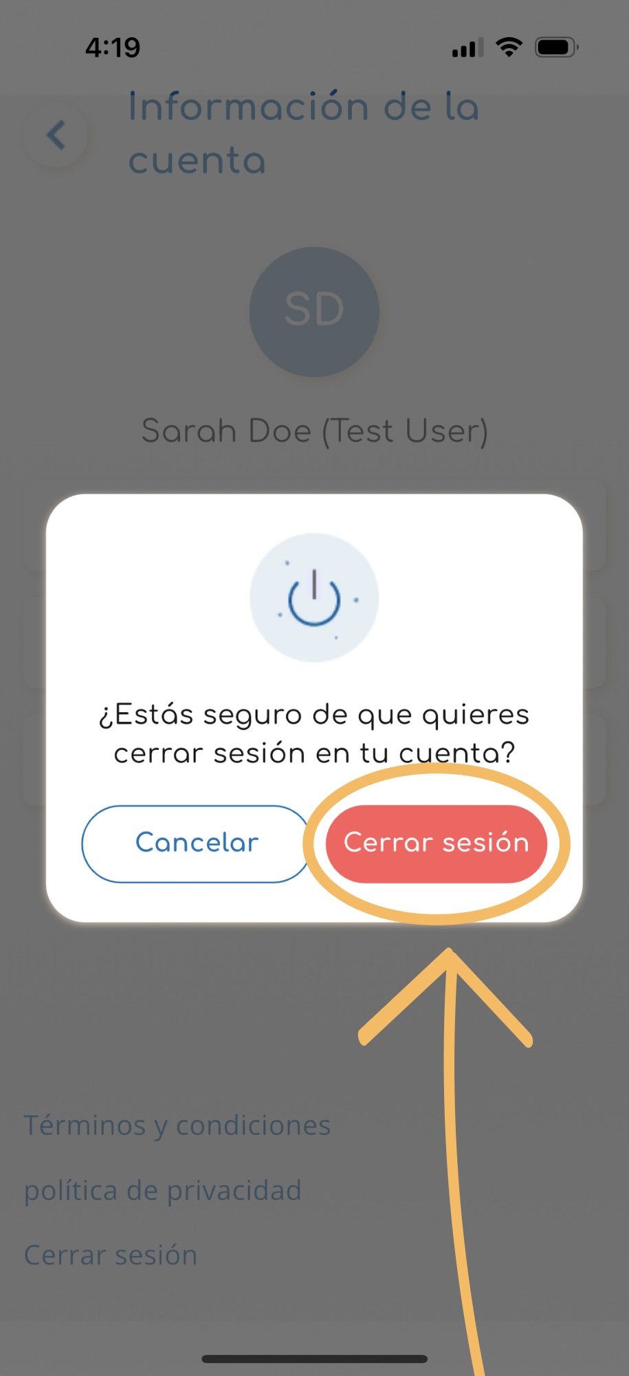 SPANISH- App Help Guide - Step 3 - How to Log Out (Spanish)
