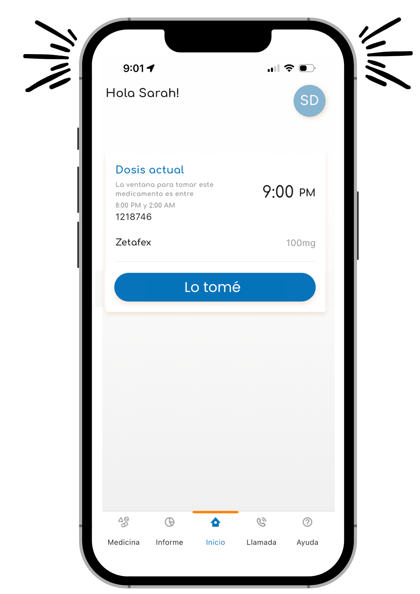 App medication notification stating your med is ready to take