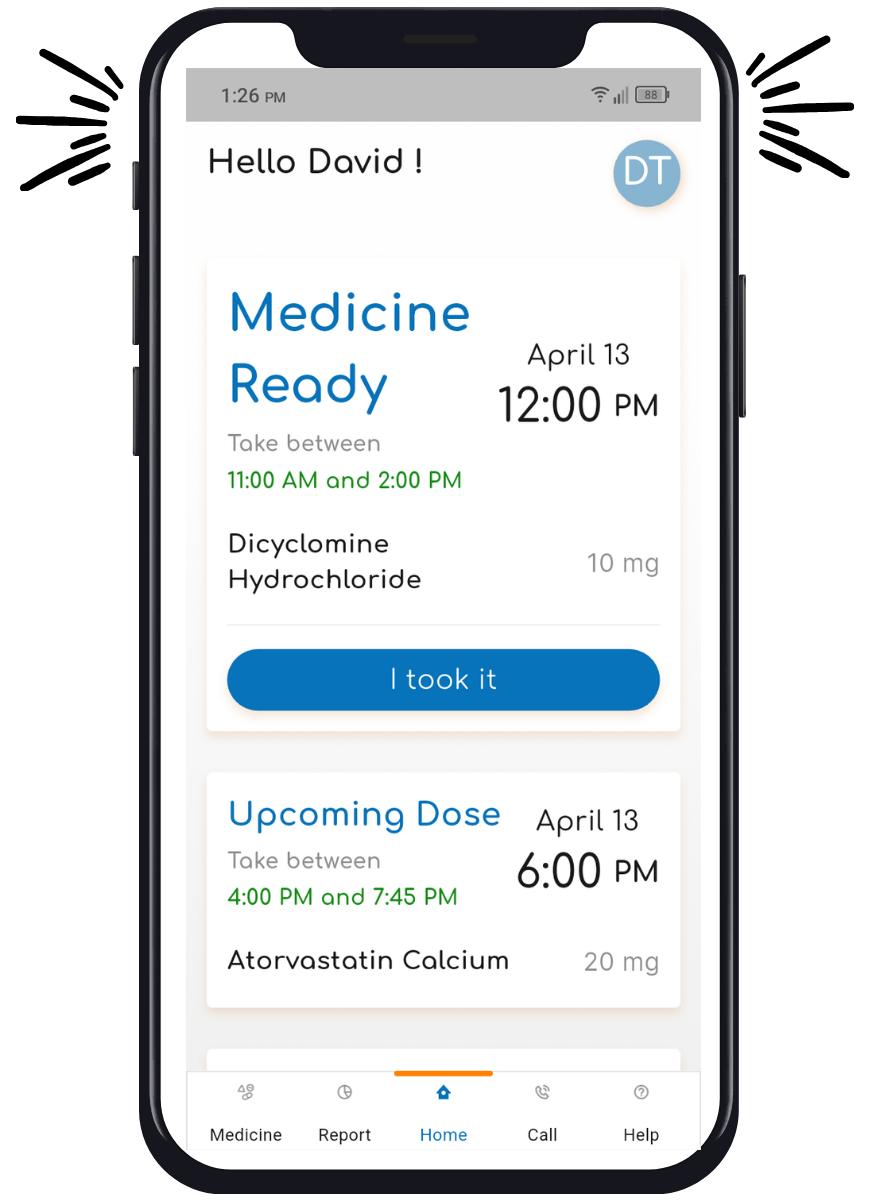 App medication notification stating your med is ready to take
