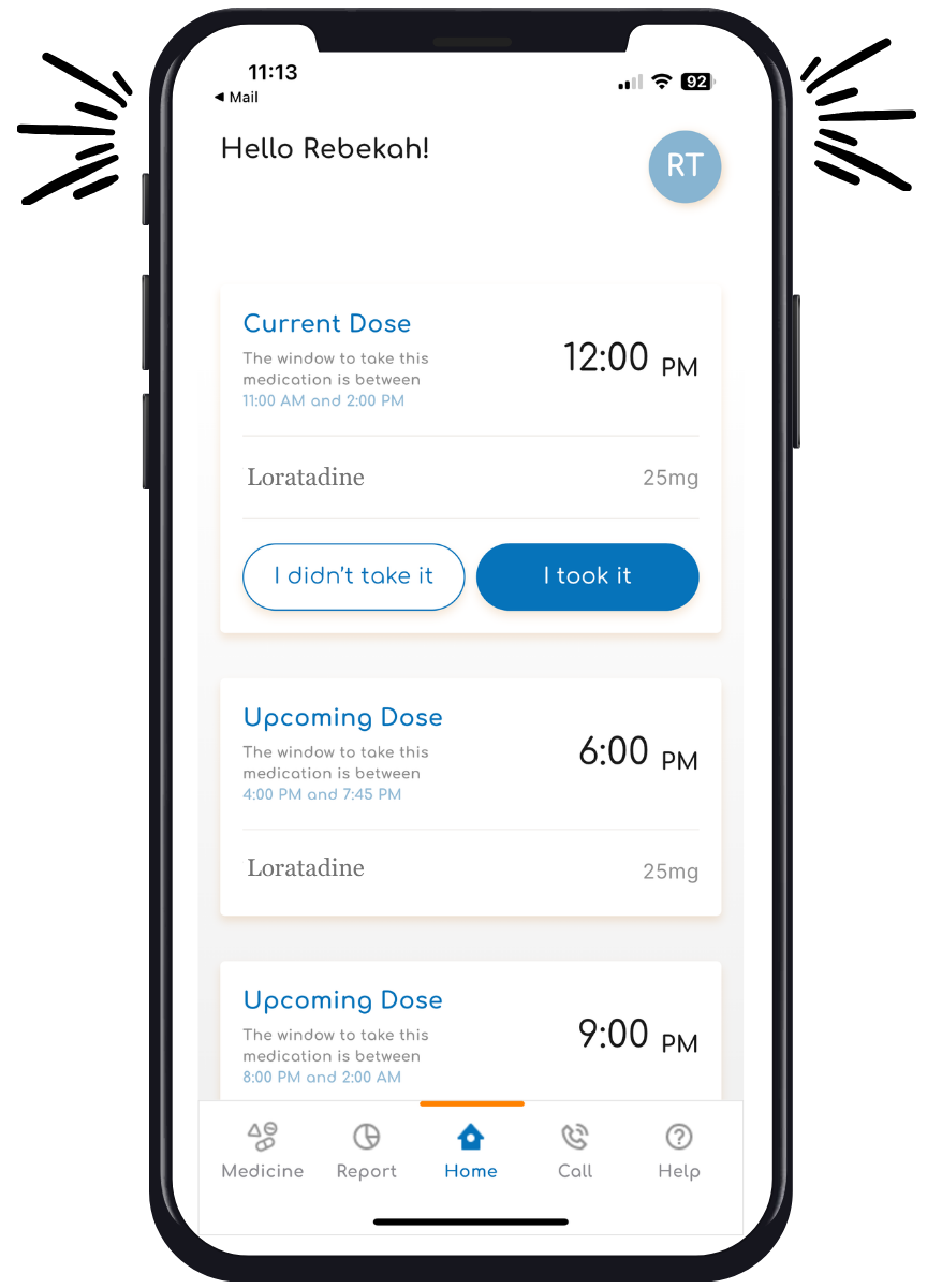 App medication notification stating your med is ready to take