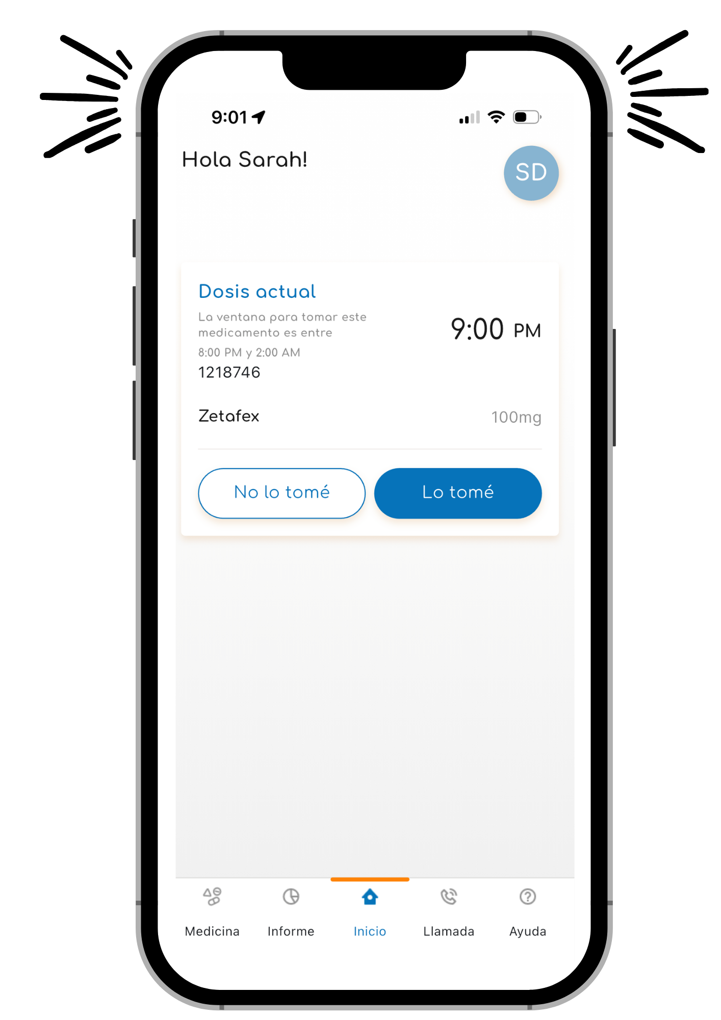 App medication notification stating your med is ready to take